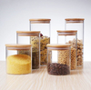 Tarros de almacenamiento de alimentos de vidrio transparente de alto borosilicato con tapas de bambú de sellado