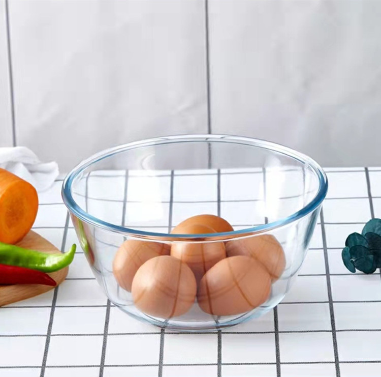 Cuenco redondo de vidrio transparente para ensaladas de frutas y verduras
