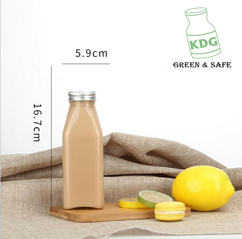 Botellas de leche de café helado de vidrio cuadrado con tapas de plástico al por mayor